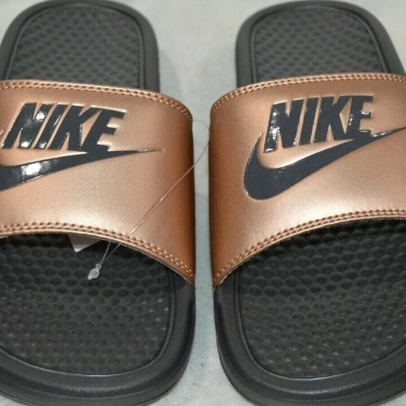 Nike Benassi JDI Red Bronze/Grey Women's Slides Sandals - Picture 1 of 3